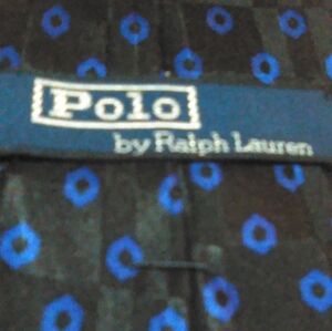 Polo by Ralph Lauren Navy Blue Silk Tie with Royal Blue Dot Motif.
